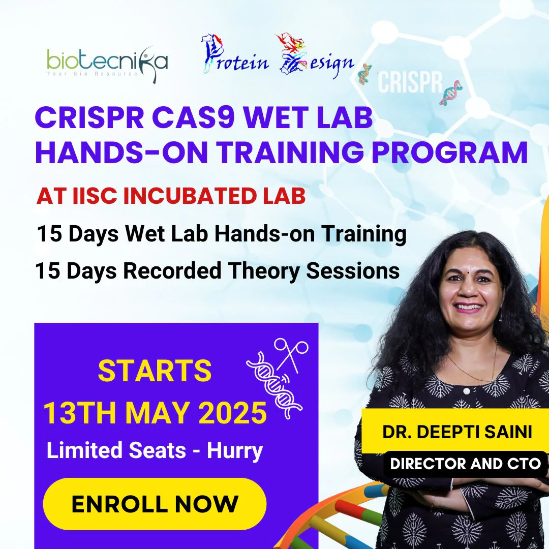 CRISPR Cas9 14 Days Wet Lab Hands-On Training at IISc Incubated Lab - Protein Design